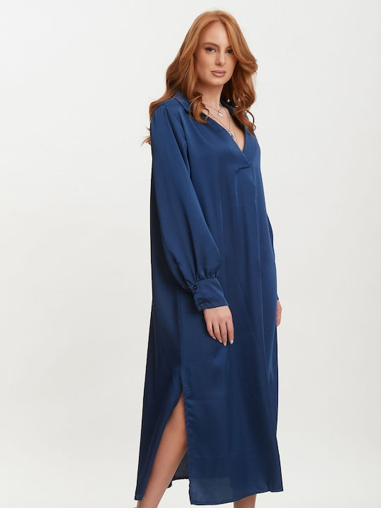 Midi Evening Satin Dress Dark Blue