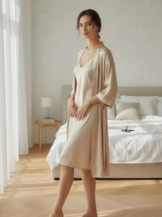 Summer Women's Robe with Nightgown Champagne