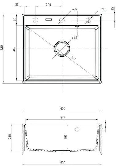 Deante Andante Drop-In Küchenspüle aus Flüssigem Granit M60xB52cm Grau