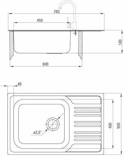Deante Drop-In Chiuvetă Inox cu robinet L78xW50cm Argintiu