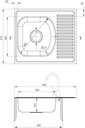 Deante ZMU 0113 Drop-In Inox М58xШ51см Сив