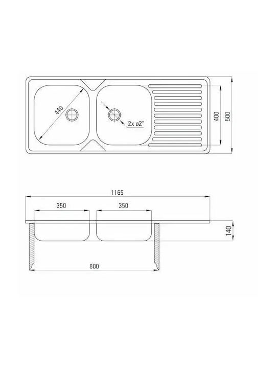 Deante Drop-In Sink Inox with Faucet W116.5xD50cm Silver
