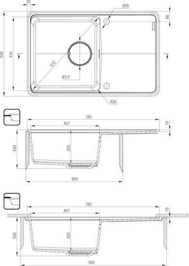 Deante Drop-In Chiuvetă din Granit Sintetic L78xW50cm Alb