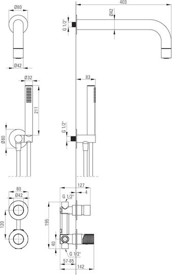 Deante Built-In Mixer Phone & Shower Head Set for Gray Shower