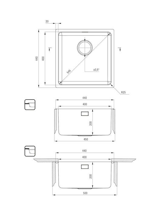 Deante Drop-In Sink Inox with Faucet W44xD44cm Silver