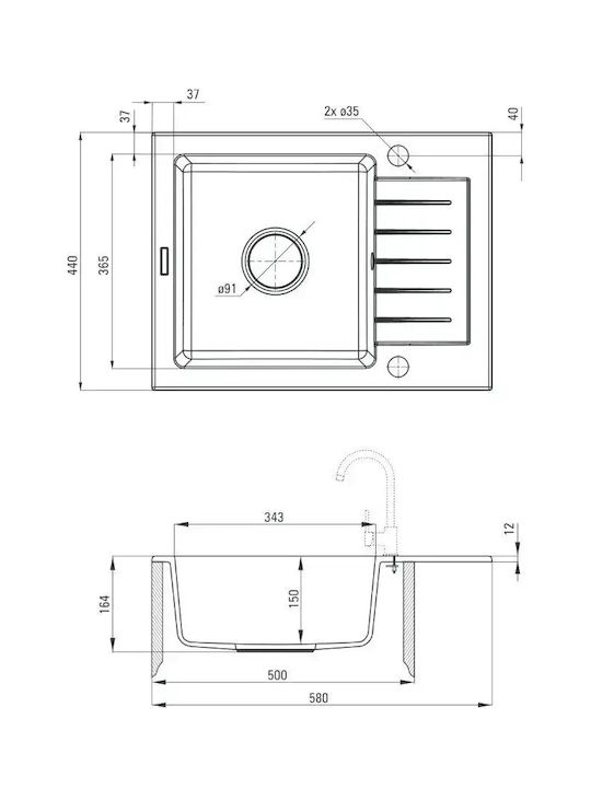 Deante Ένθετος Νεροχύτης Inox Μ44xΠ58cm Γκρι