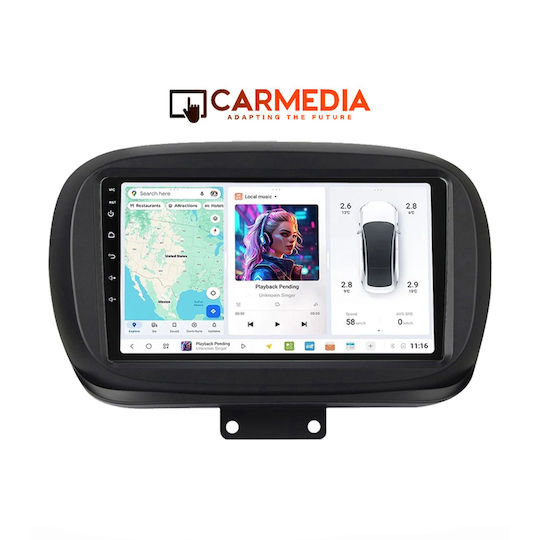 Carmedia Ηχοσύστημα Αυτοκινήτου για Fiat 500X 2014 (Bluetooth/USB/WiFi/GPS/Apple-Carplay/Android-Auto) με Οθόνη Αφής 9"