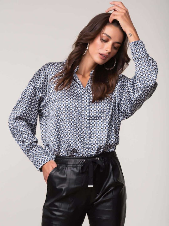 Langärmeliges Damen-Satin-Hemd Grau