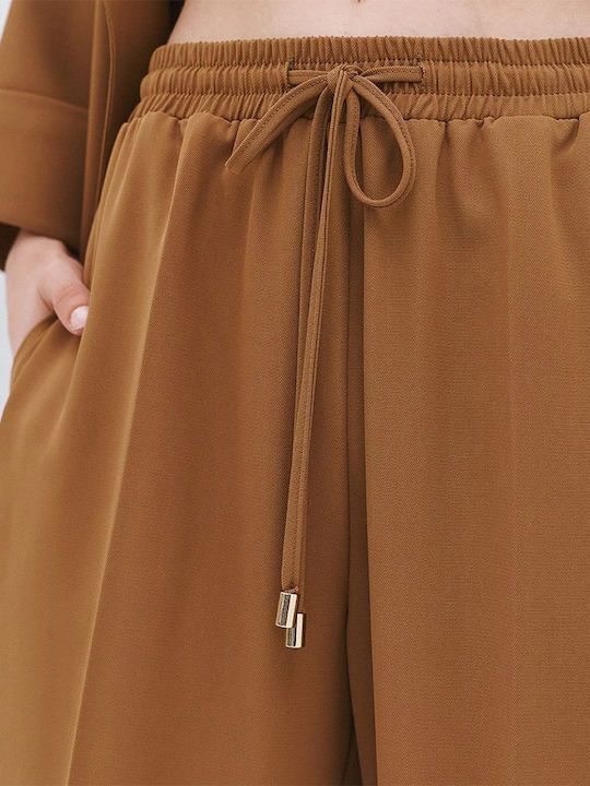 Women's Fabric Trousers with Rubber Band Brown