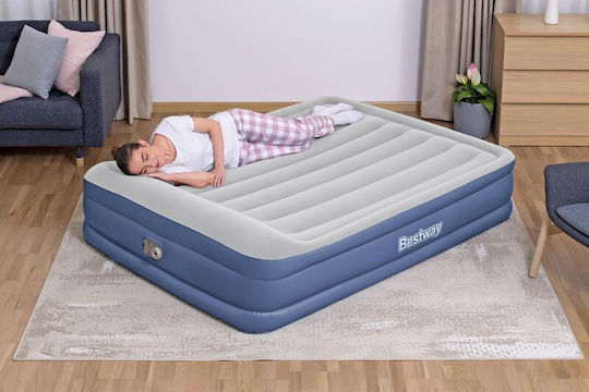 Bestway Inflatable Double Sleeping Mattress with Integrated Pump 203x152x46cm Blue