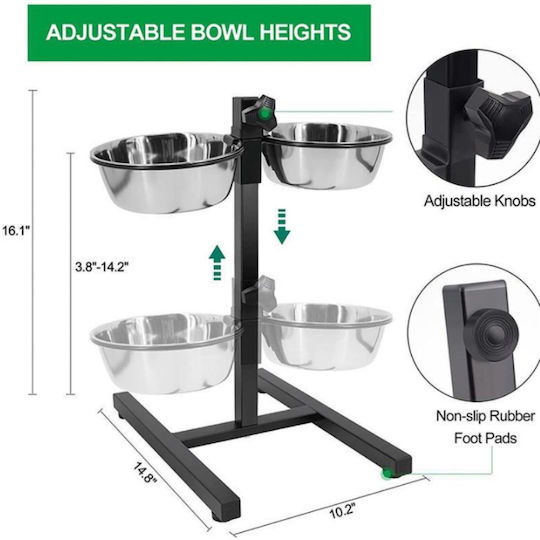 Animal Pet Metallic Food Bowl for Dog with Stand 2x 1.8lt
