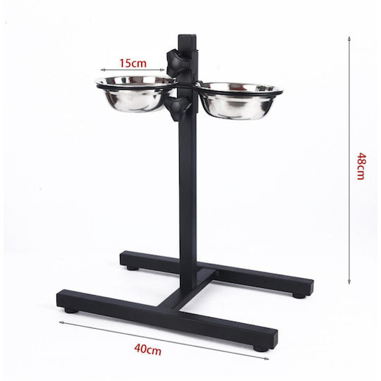 Animal Pet Metallic Food Bowl for Dog with Stand 2x 350ml