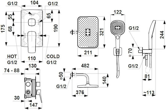 KFA Built-in Faucet Mixer for Shower Black 5907571452854