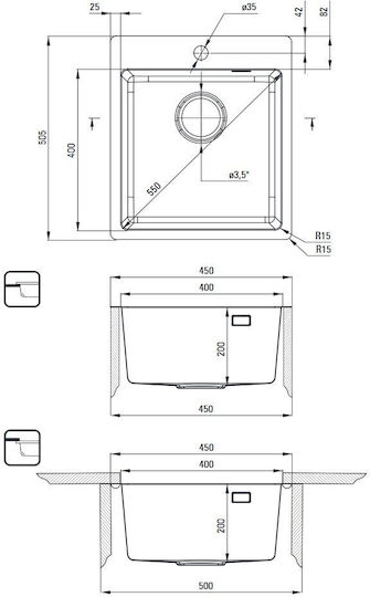 Deante ZPO C10A Ένθετος Inox Brushed Μ50.5xΠ45cm Καφέ