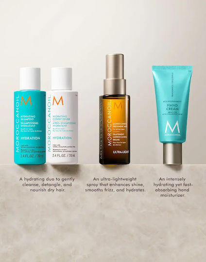 Moroccanoil Greetings From Hydration Travel Set Σετ Περιποίησης Μαλλιών Ενυδάτωσης με Σαμπουάν, Conditioner & Λάδι 5τμχ