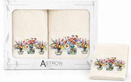 Astron Italy Комплект Хавлиени Кърпи 3 Бр Blossom 30xсм Екрю Тегло 500гр/м²