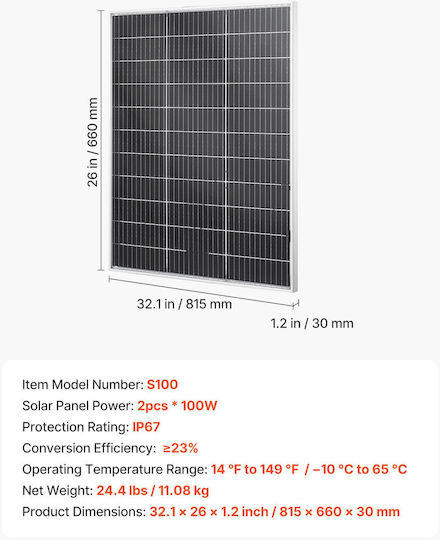 Vevor GDSTYNB2100WISY7U001V2 Photovoltaic Panel 100W 2 Pieces