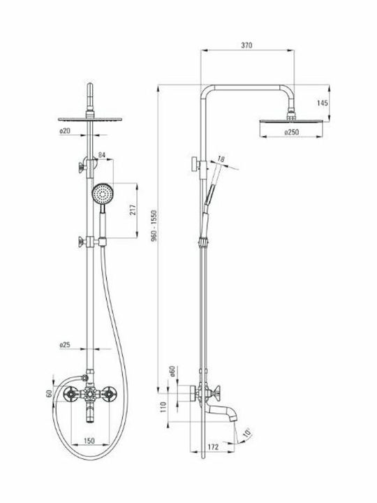 Deante Shower Column with Mixer Bronze