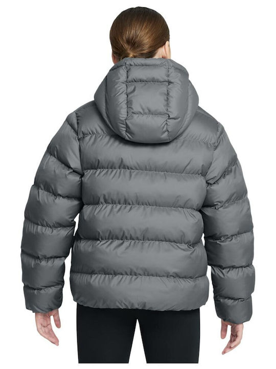 Kids Sports Coat Long Hooded Grey