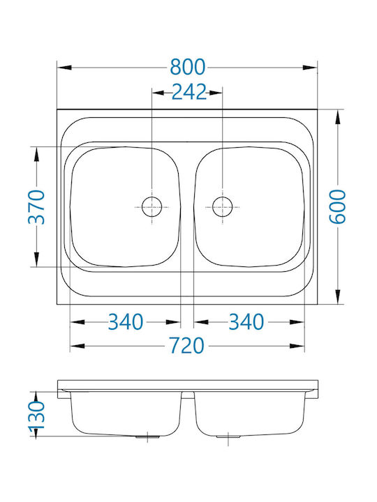 Alveus Eingebauter Inox Küchenspüle M60xB80cm Graue