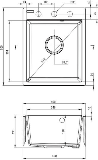 Deante 1102696 Unterbau Küchenspüle aus Flüssigem Granit mit Wasserhahn M50xP40cm Beigefarbe