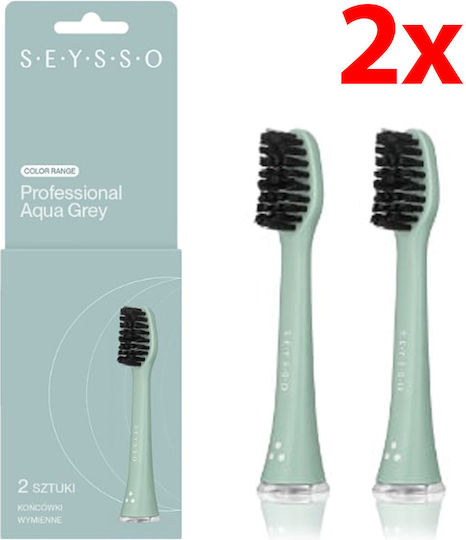 Original Replacement Brush Head Seysso Basic Color Toothbrush 2 Pcs Aqua Grey Reaches Hard-to-access Areas
