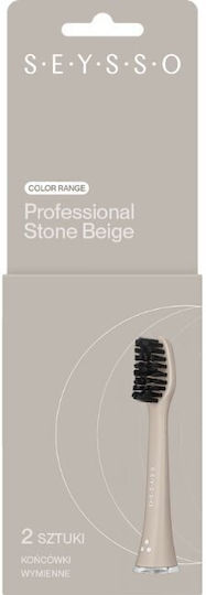 Capete De Înlocuire Originale Seysso Basic Color Periuță De Dinți 2 Bucăți Stone Beige Accesează Zonele Dificil De Atins