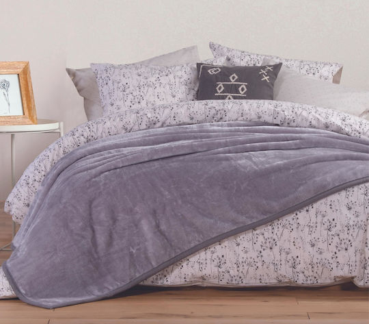 Nef-Nef Homeware Loft Κουβέρτα Βελουτέ Μονή 160x220εκ. Grey