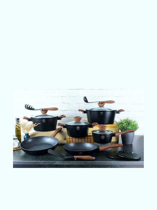 Berlinger Haus Ebony Rosewood Collection Pans Set of Aluminum with Stone Coating Ebony Rosewood 3pcs