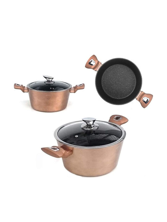 Berlinger Haus Metallic Line Cookware Set Made of Aluminum Rose Gold Collection with Stone Coating 5 Pieces