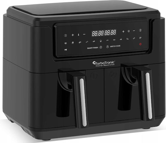 Turbotronic Heißluftfritteuse mit Wi-Fi & Doppel-Abnehmbarer Korb 7.6Es Schwarz AT-TT-AF1