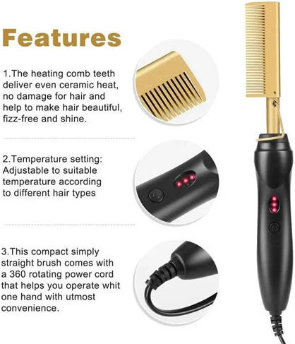 Heated Ceramic Electric Brush for Hair and Beard Straightening 30W