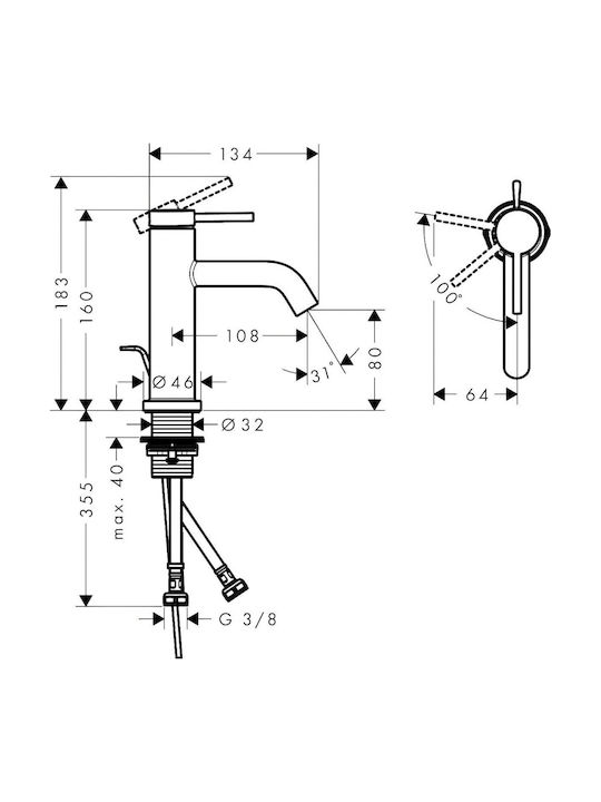 Hansgrohe Миксер Батерия за Умивалник за Салон за Красота Черна