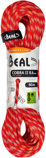 Beal Cobra II BC086C.60 Dynamic Climbing Rope with Length 60m Orange