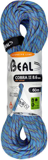 Beal Cobra II Dry Cover BC086C.60.B Dynamic Climbing Rope with Length 60m Blue