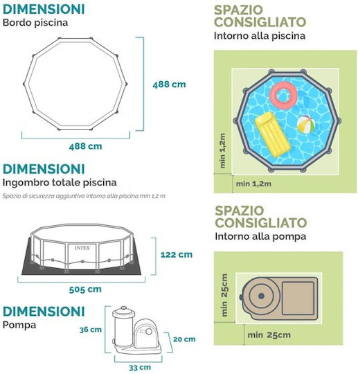 Intex Round PVC Swimming Pool 5678L with Metallic Frame 488x122cm