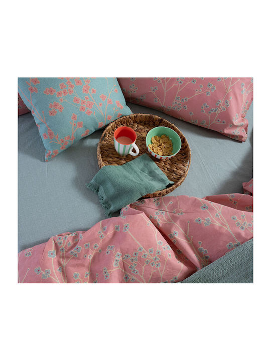 Nef-Nef Homeware Floriva King Size Bed Sheets Set with Rubber Hugger 270x270+35cm Yellow (4 Pieces)