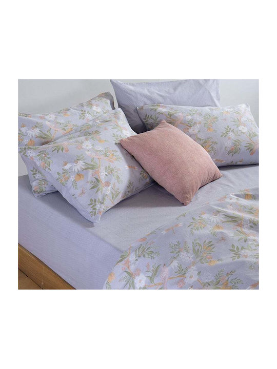 Nef-Nef Homeware Dreamel King Size Bed Sheets Set with Fitted Sheet 270x270+35cm Light Blue (4 Pieces)
