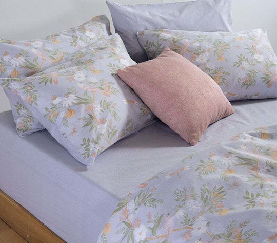 Nef-Nef Homeware Dreamel King Size Bed Sheets Set with Fitted Sheet 270x270+35cm Light Blue (4 Pieces)