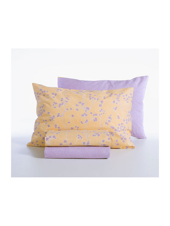 Nef-Nef Homeware Floriva King Size Bed Sheets Set With Rubber Hugger 240x270+35cm Yellow (4 Pieces)