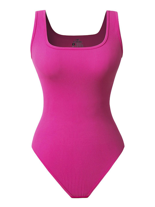 Women's Basic Casual Training Shaping Spaghetti Strap Bodysuit Pink L