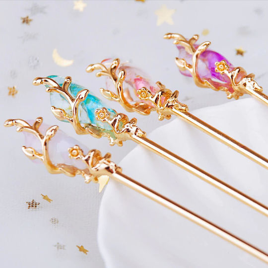 Băț De Păr Chop Stick Floare Roz Auriu Rachel