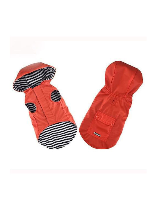 Pet Interest Stripe Lining Orange Waterproof Dog Coat with Hood with 26cm Back Length