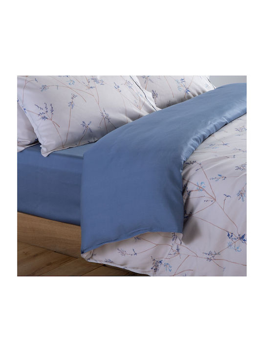 Nef-Nef Homeware Cotton Satin Duvet Cover Set 240x230cm Double with 2 Pillowcases Desirous Off White-blue