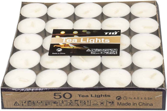 Tealights Aromatic in White Colour Up to 4 Hours Duration 50 Pieces