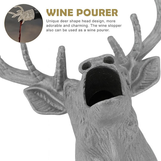 Aerator Sticlă de Vin în Formă de Cerb 10 Cm Înălțime Oțel Inoxidabil Gri