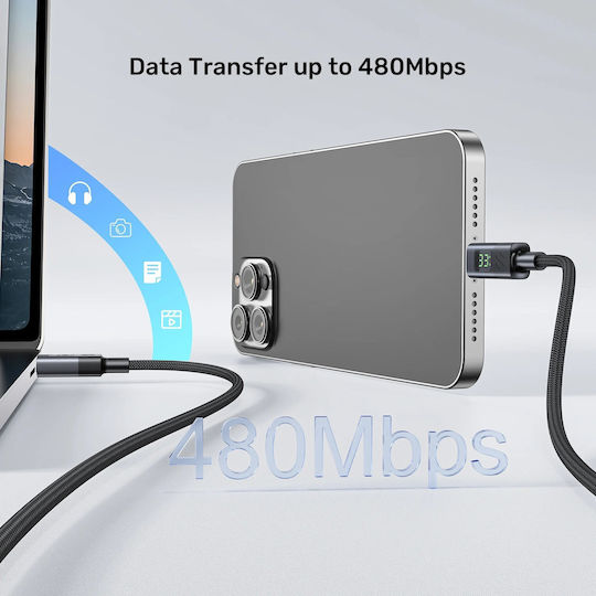 Unitek Braided / LED USB 2.0 Cable USB-C male - USB-C 60W PD 3m