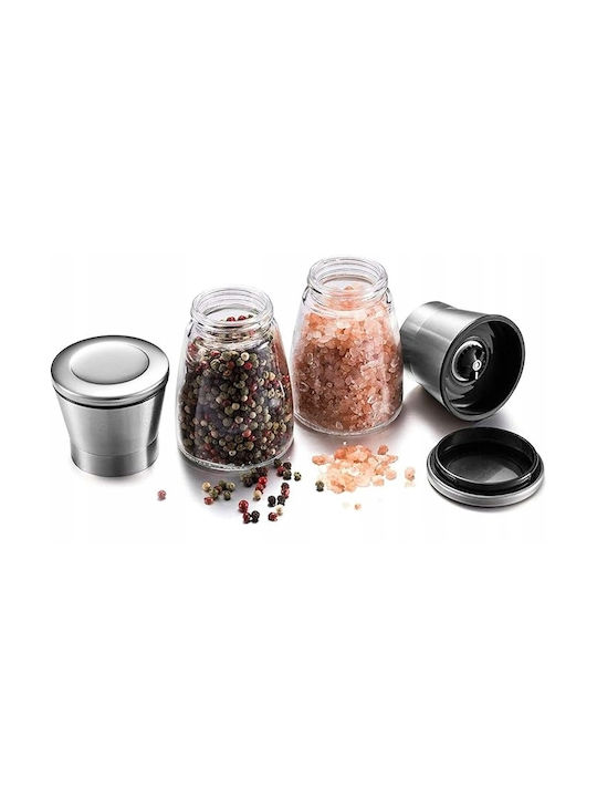 Manual Spice Mill Set Glass Silver Color 6.5cm 2pcs
