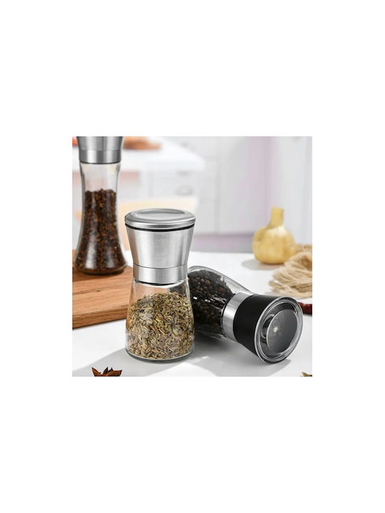 Manual Spice Mill Set Glass Silver Color 6.5cm 2pcs