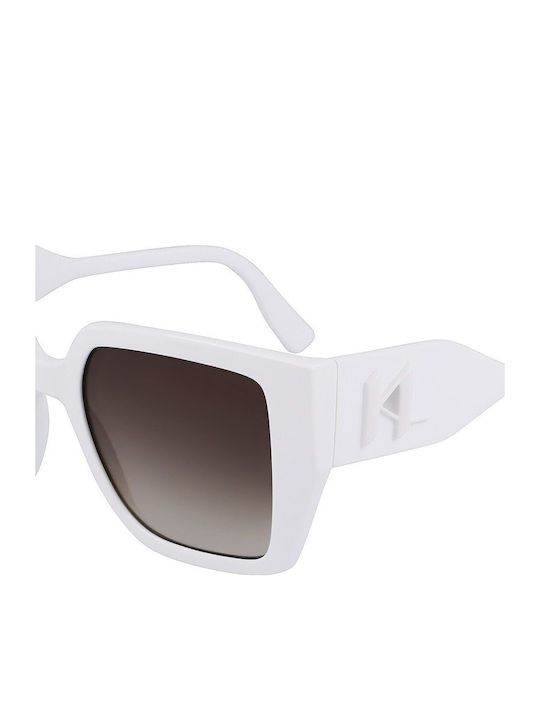 Karl Lagerfeld Women's Sunglasses with White Plastic Frame and Brown Gradient Lens KL6098S-105